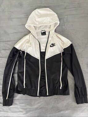 Nike Black and White Hooded Zip-Up Utility Jacket